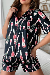 Champagne Print Short Sleeve Top and Shorts Set Trandify Deal