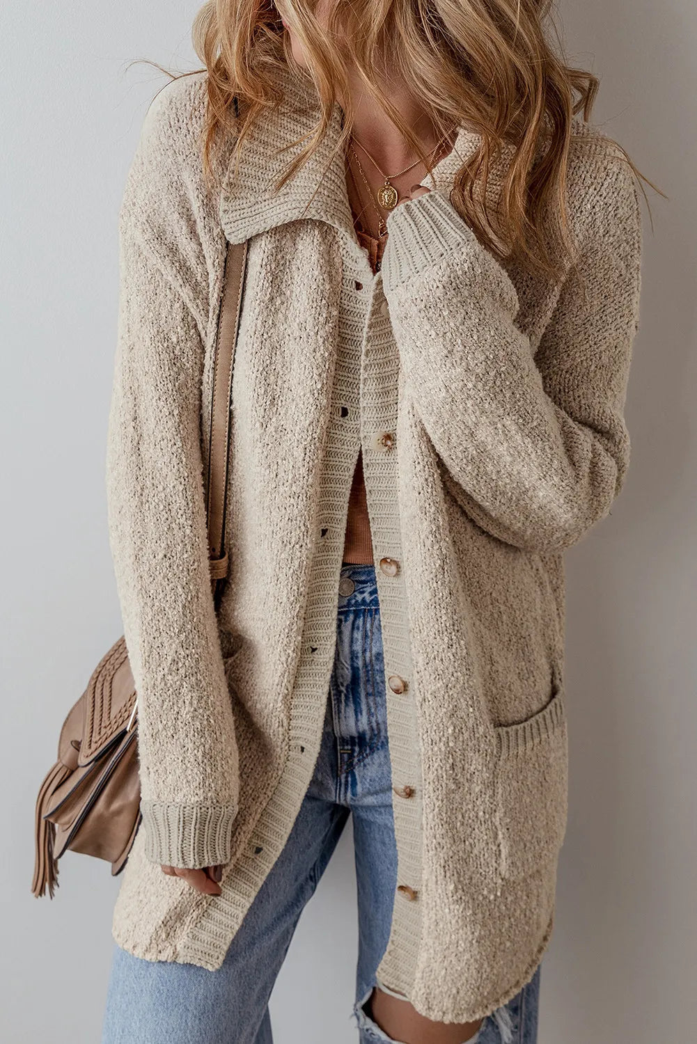 Pocketed Button Up Long Sleeve Cardigan Trandify Deal