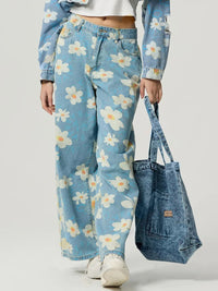 Pocketed Floral Wide Leg Jeans Trandify Deal