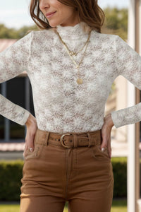 Lace Mock Neck Long Sleeve Top Trandify Deal
