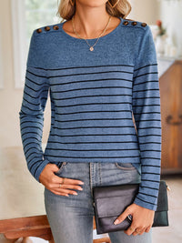 Lovelet Striped Round Neck Long Sleeve T-Shirt Trandify Deal