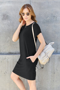 Basic Bae Full Size Round Neck Short Sleeve Dress with Pockets Trandify deal