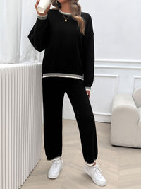 Devine Round Neck Dropped Shoulder Top and Pants Sweater Set Trandify Deal