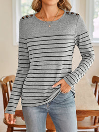 Lovelet Striped Round Neck Long Sleeve T-Shirt Trandify Deal