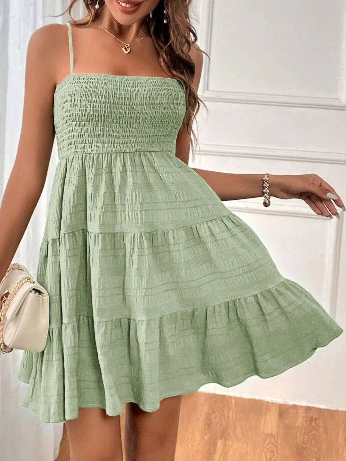 Women’s Sleeveless Tiered Dress – Lightweight Casual Smocked Cami Dress for Beach & Vacations
