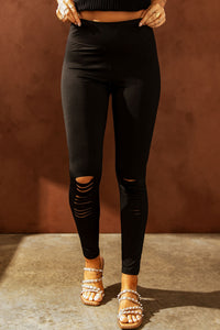 Double Take Wide Waistband Distressed Slim Fit Leggings Trandify deal