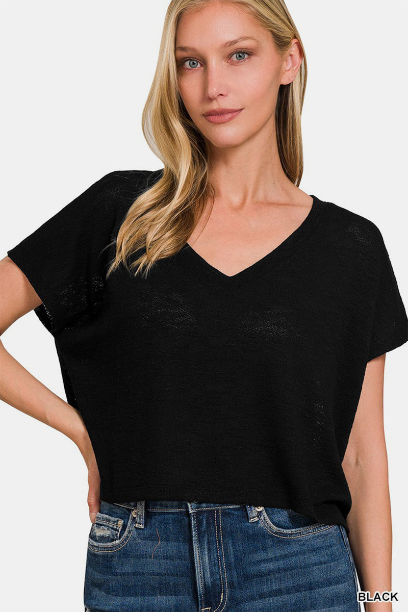 Zenana V-Neck Short Sleeve Crop T-Shirt Trandify deal