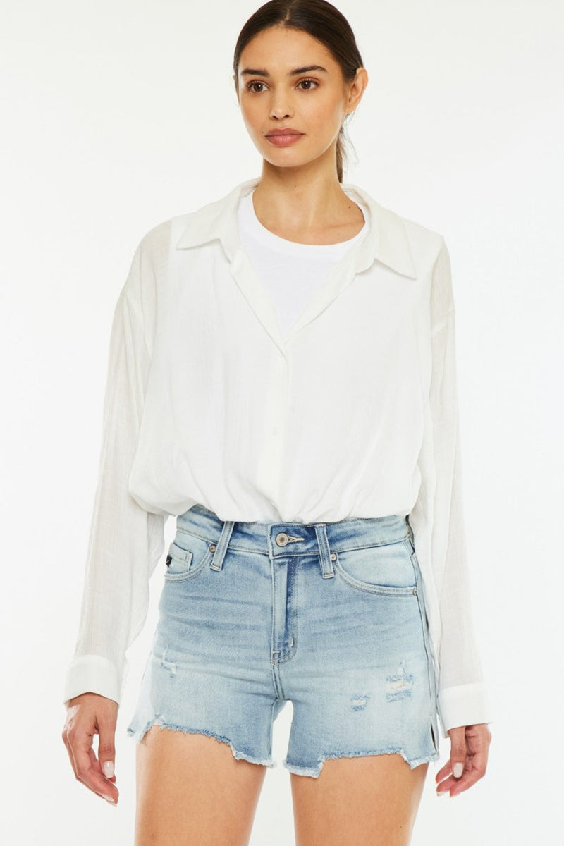 Kancan High Rise Side Slit Denim Shorts Trandify deal