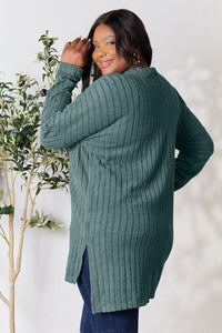 Basic Bae Full Size Ribbed Round Neck Long Sleeve Slit Top Trandify Deal