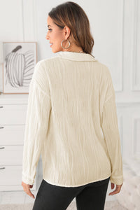 Textured Collared Neck Long Sleeve Shirt Trandify Deal