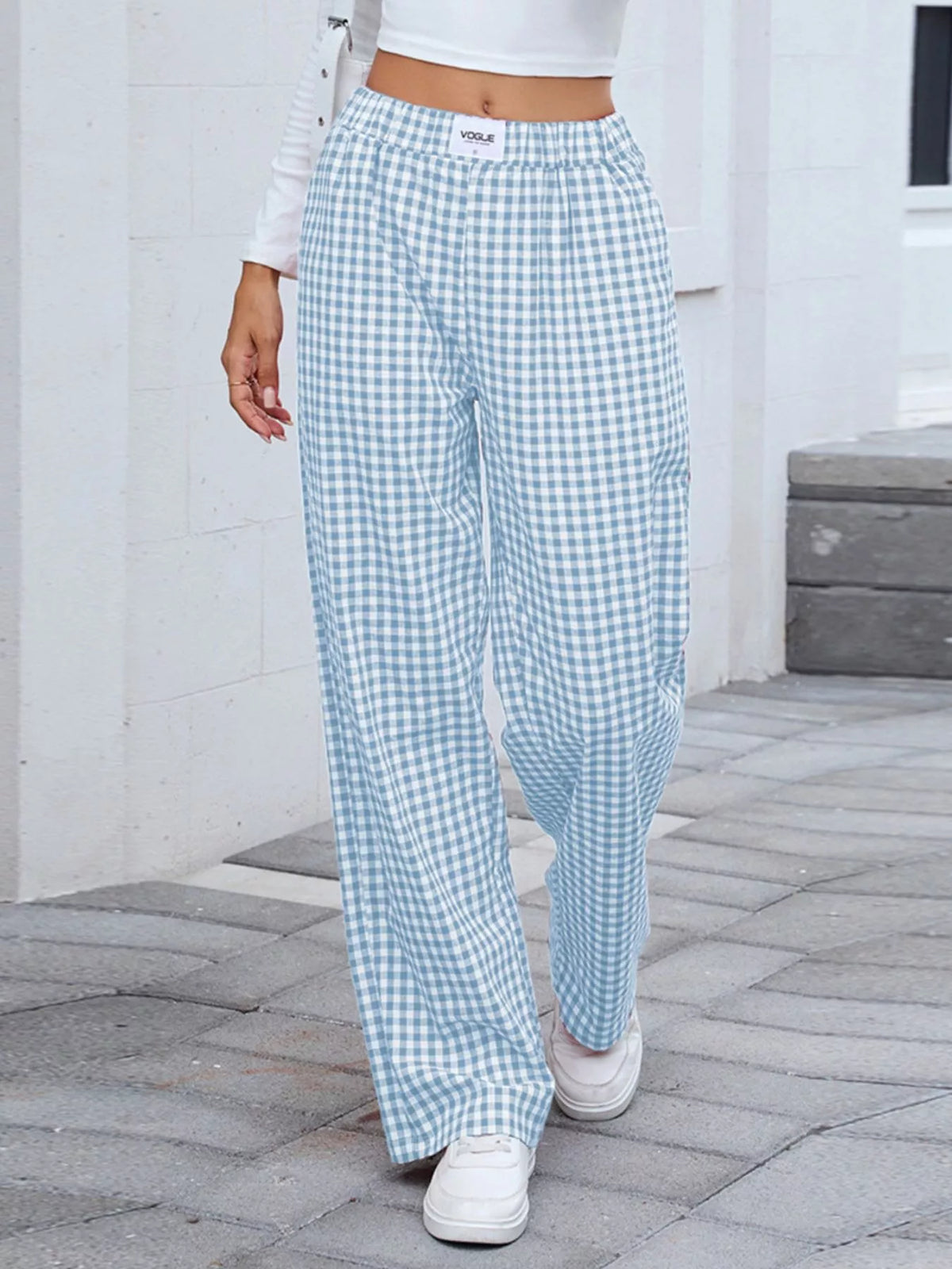 Women's Plaid Wide Leg Cotton Pants