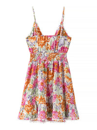Floral Print Tie-Front Cami Dress with Lace Trim – Women’s Boho Summer Mini Dress