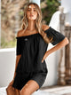 Full Size Off-Shoulder Short Sleeve Top and Tied Shorts Set Trandify deal