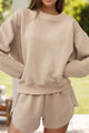 Quilted Round Neck Long Sleeve Top and Shorts Set Trandify deal