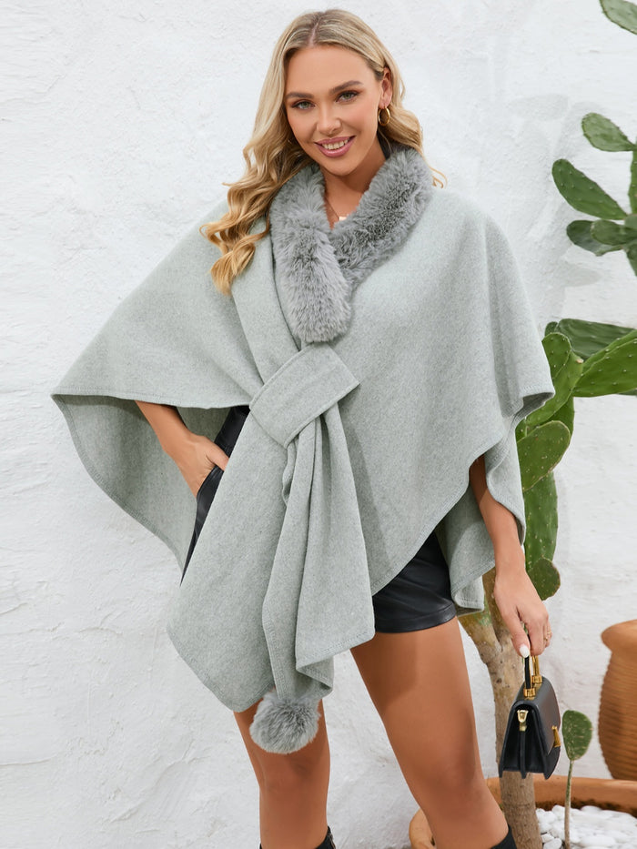 Fuzzy Trim Open Front Poncho - Cozy and Stylish Women's Winter Wear from TrandifyDeal