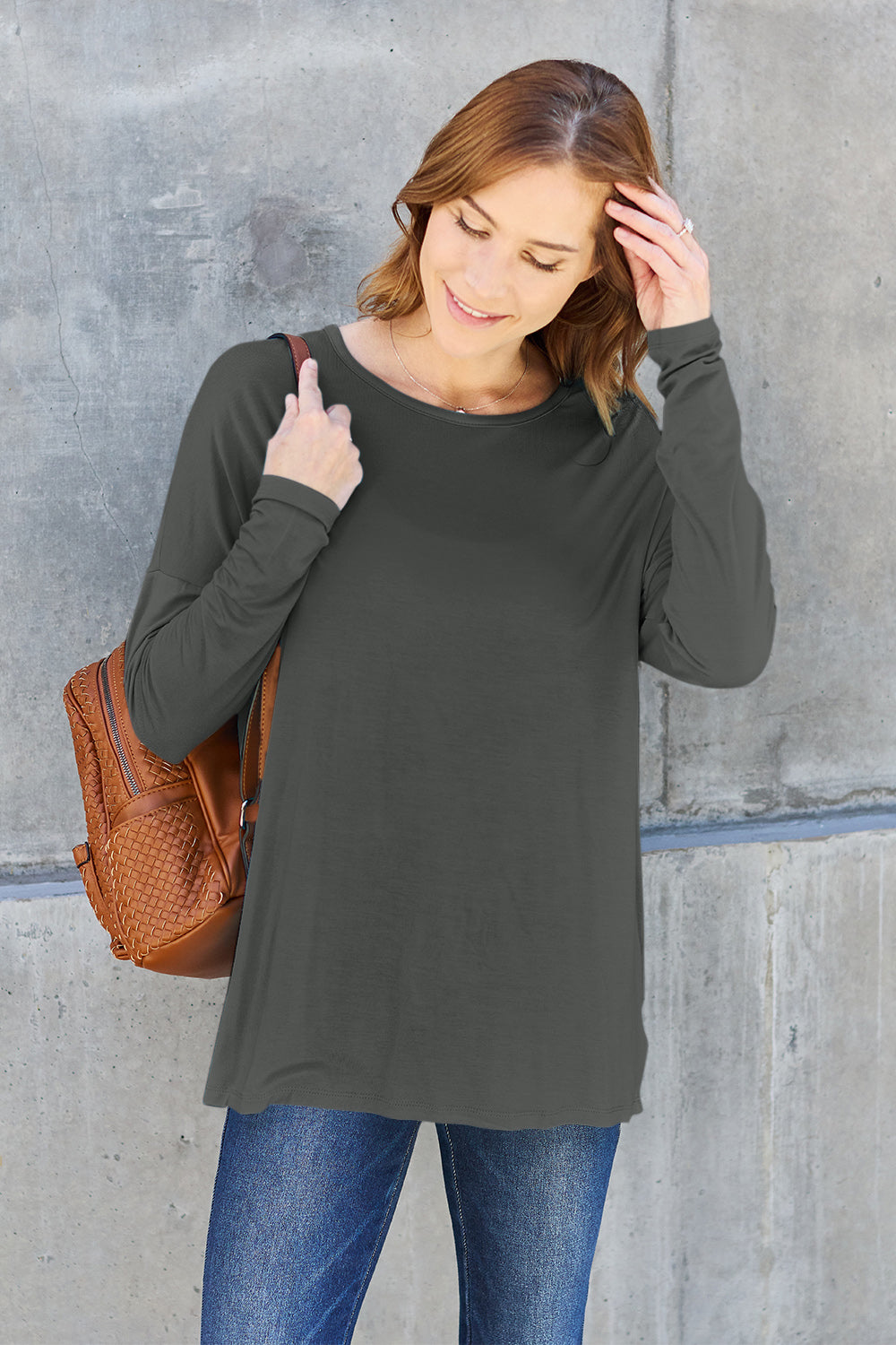 Basic Bae Full Size Round Neck Dropped Shoulder T-Shirt Trandify Deal