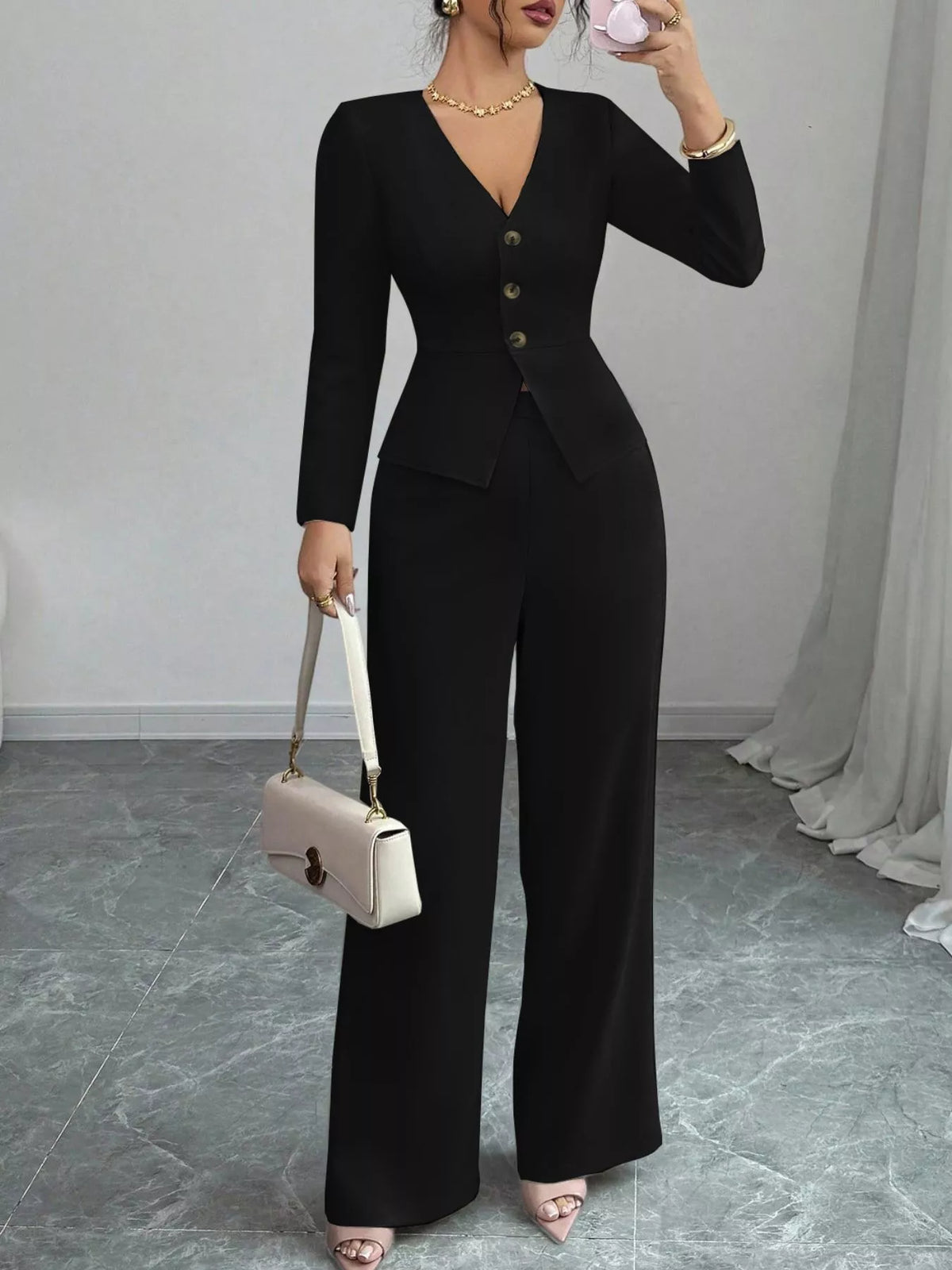 Women's Coordinated Set - Button Up Top & Pants Outfit