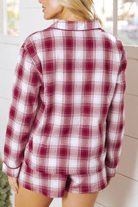 Women's Plaid Loungewear Set | Cotton Button-Down Shirt & Shorts