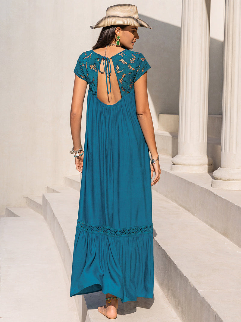 Round Neck Short Sleeve Maxi Dress Trandify Deal