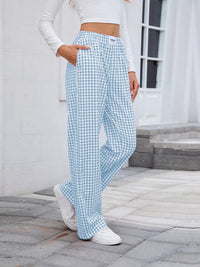 Women's Plaid Wide Leg Cotton Pants