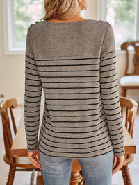 Lovelet Striped Round Neck Long Sleeve T-Shirt Trandify Deal