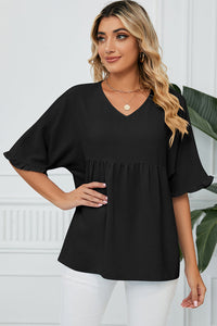 Peplum V-Neck Half Sleeve T-Shirt Trandify deal