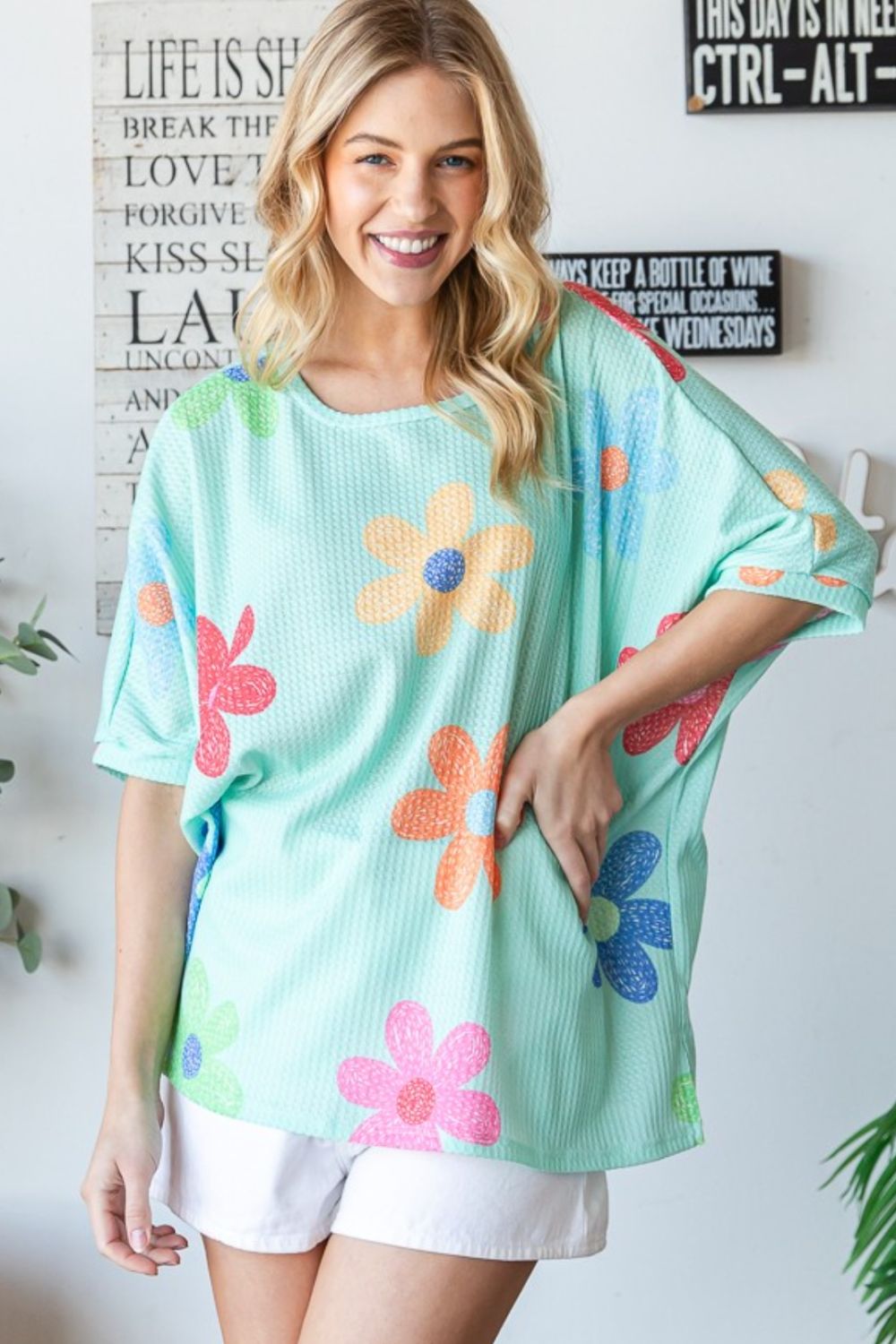 HOPELY Floral Waffle Oversize T-Shirt Trandify deal