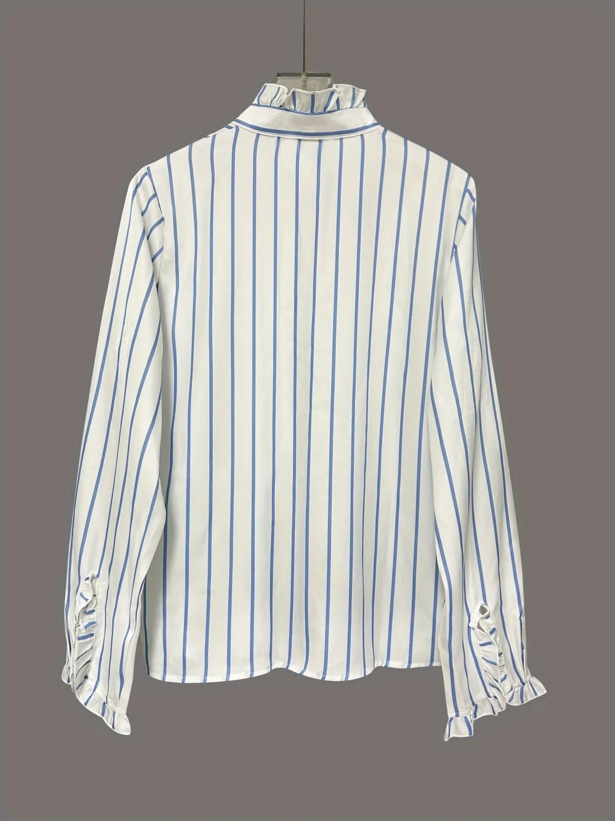 Trendy striped women's blouse with frill detail – long sleeve casual top for 2025 fashion
