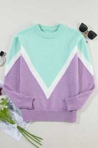 Contrast Round Neck Dropped Shoulder Sweater Trandify Deal