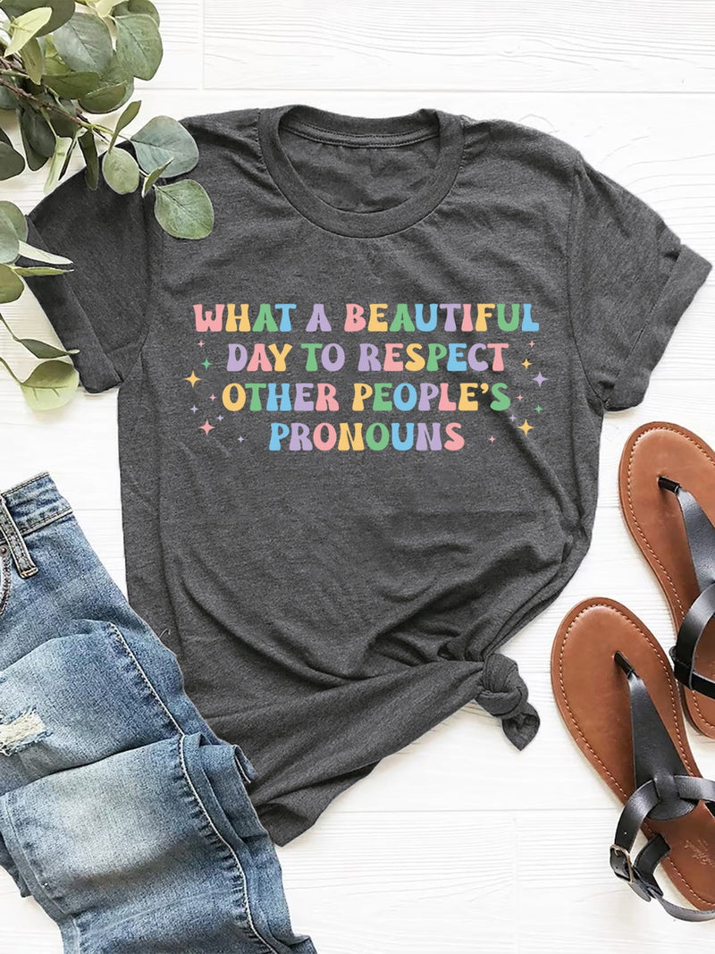 Letter Graphic Round Neck Short Sleeve T-Shirt Trandify Deal