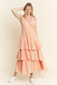 Flowy Checkered Print Dress with Ruffled Skirt – Casual Women’s Fashion