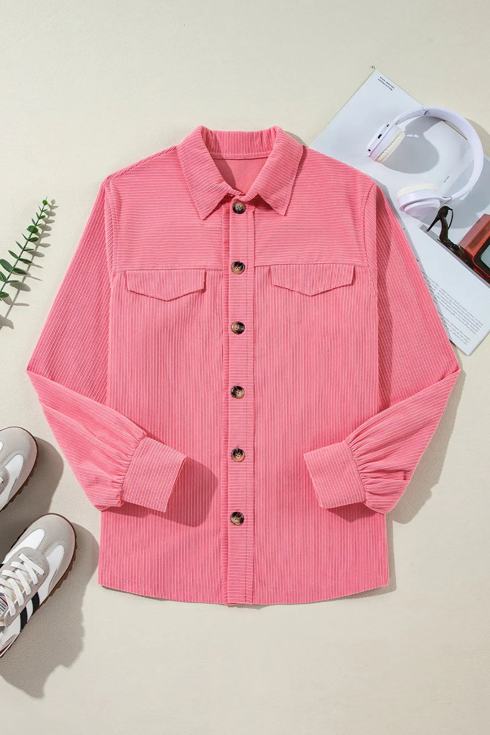 Collared Neck Long Sleeve Shirt Trandify Deal