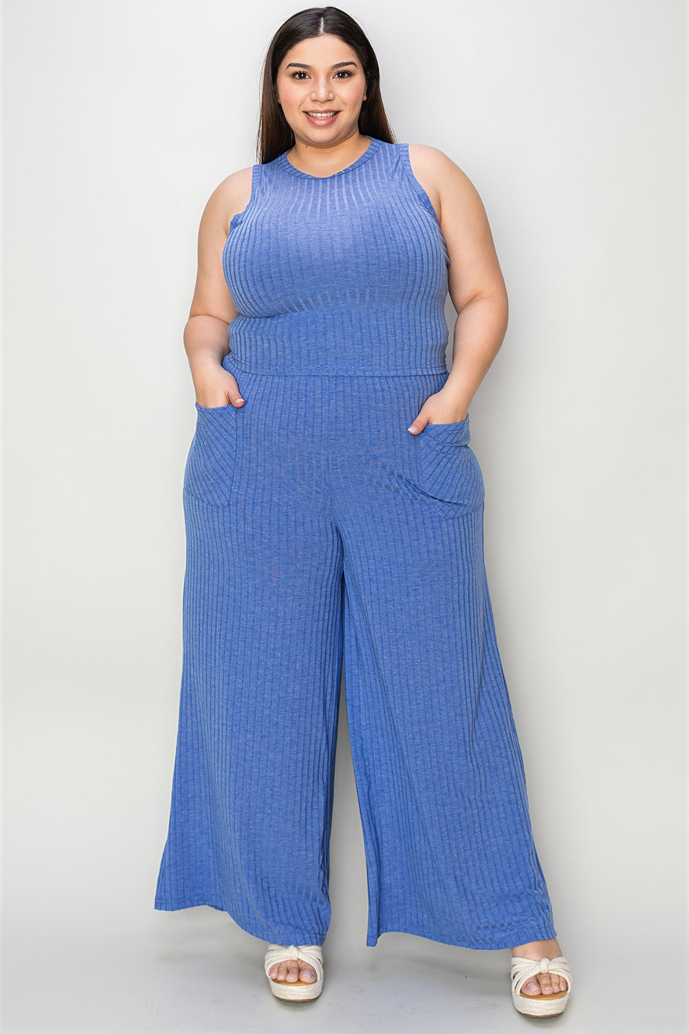 Basic Bae Full Size Ribbed Tank and Wide Leg Pants Set Trandify Deal