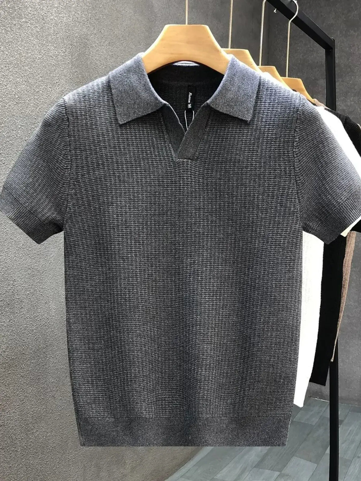 Men's Plus Size Textured Knit Polo Shirt - Ribbed Slim Fit