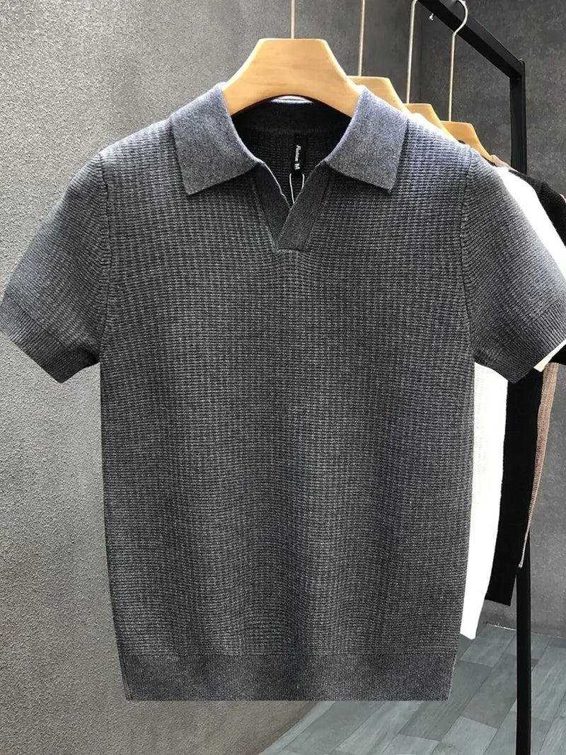 Men's Plus Size Textured Knit Polo Shirt - Ribbed Slim Fit