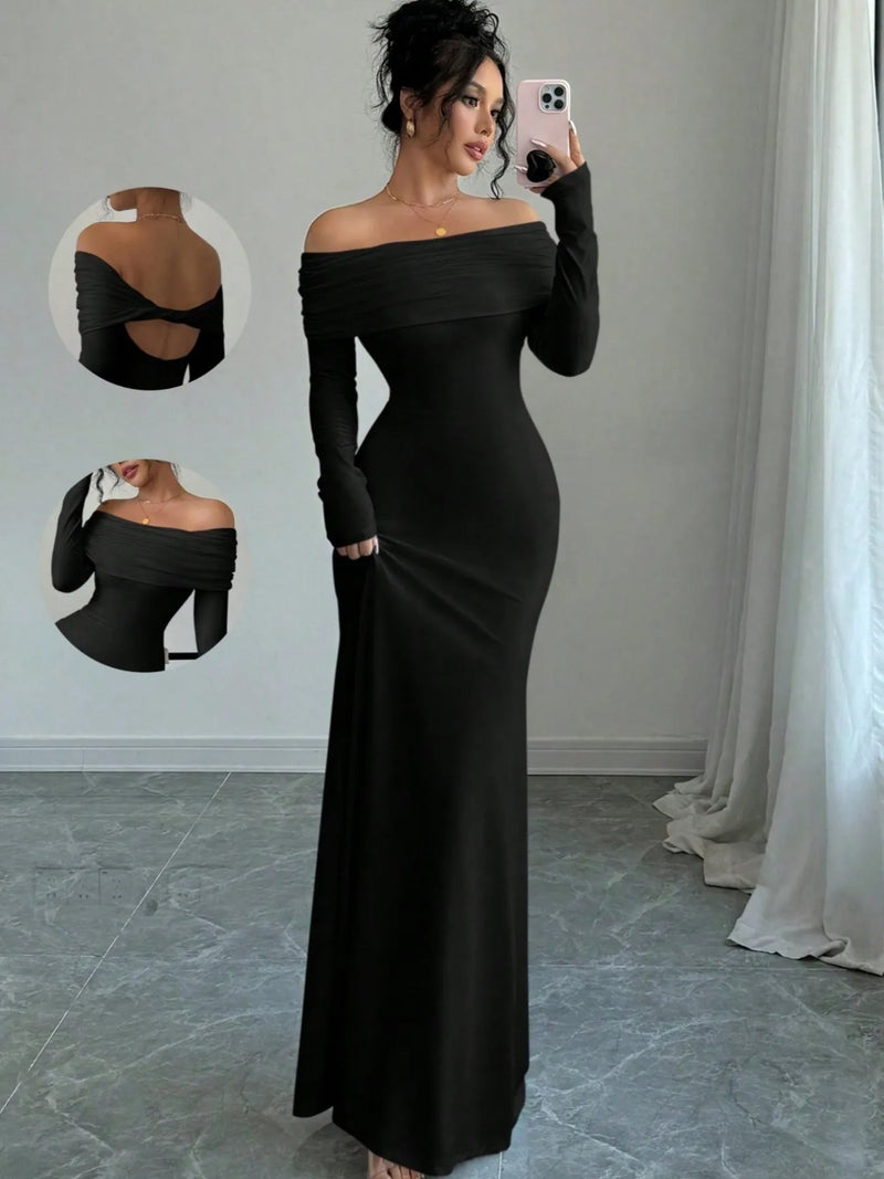 Sexy off-shoulder long sleeve bodycon maxi dress for women, perfect for night out and date nights