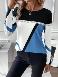 Contrast Round Neck Long Sleeve T-Shirt Trandify Deal