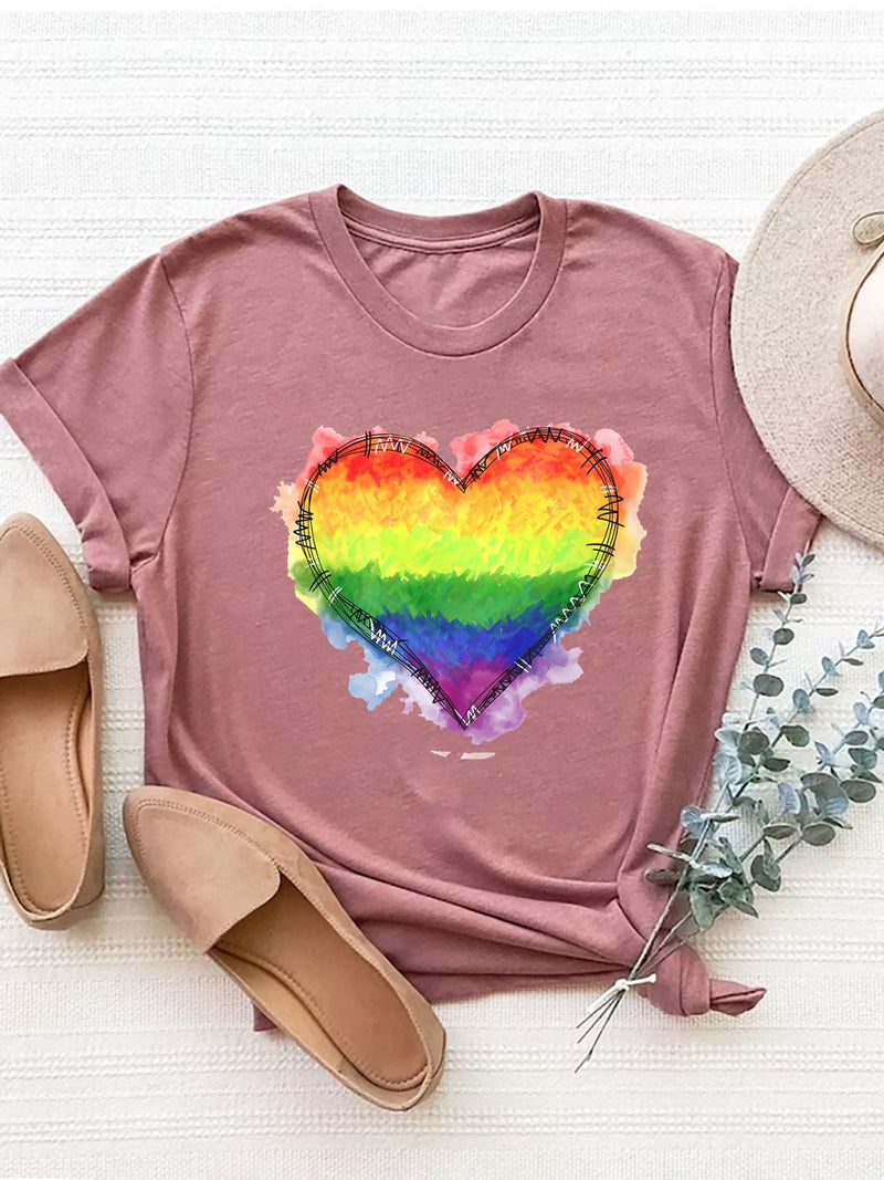 Heart Graphic Round Neck Short Sleeve T-Shirt Trandify deal