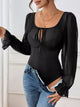 Sheer Tie-Front Flounce Sleeve Bodysuit | Ruffled Top