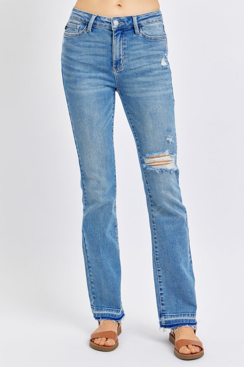 Judy Blue Full Size Mid Rise Destroyed Hem Distressed Jeans Trandify Deal