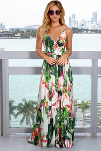 Crisscross Printed Surplice Cami Dress - Trandify Deal