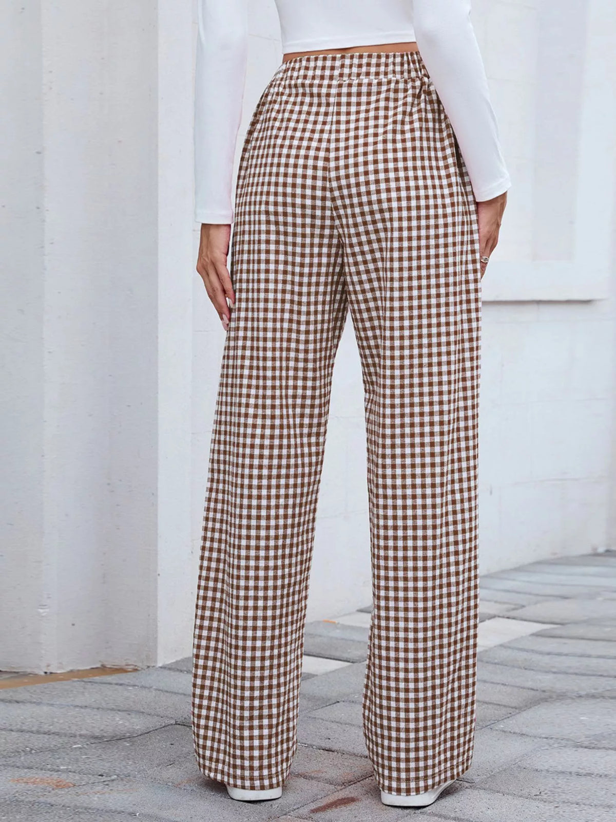 Women's Plaid Wide Leg Cotton Pants