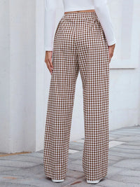 Women's Plaid Wide Leg Cotton Pants
