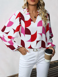 Perfee Frill Notched Long Sleeve Blouse Trandify Deal