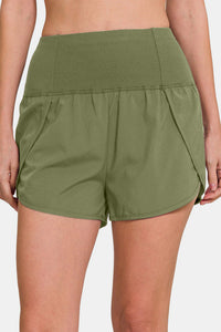 Zenana High-Waisted Zippered Back Pocket Active Shorts Trandify deal