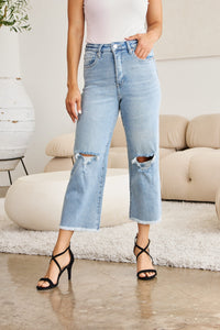 RFM Full Size Tummy Control High Waist Raw Hem Distressed Jeans Trandify deal