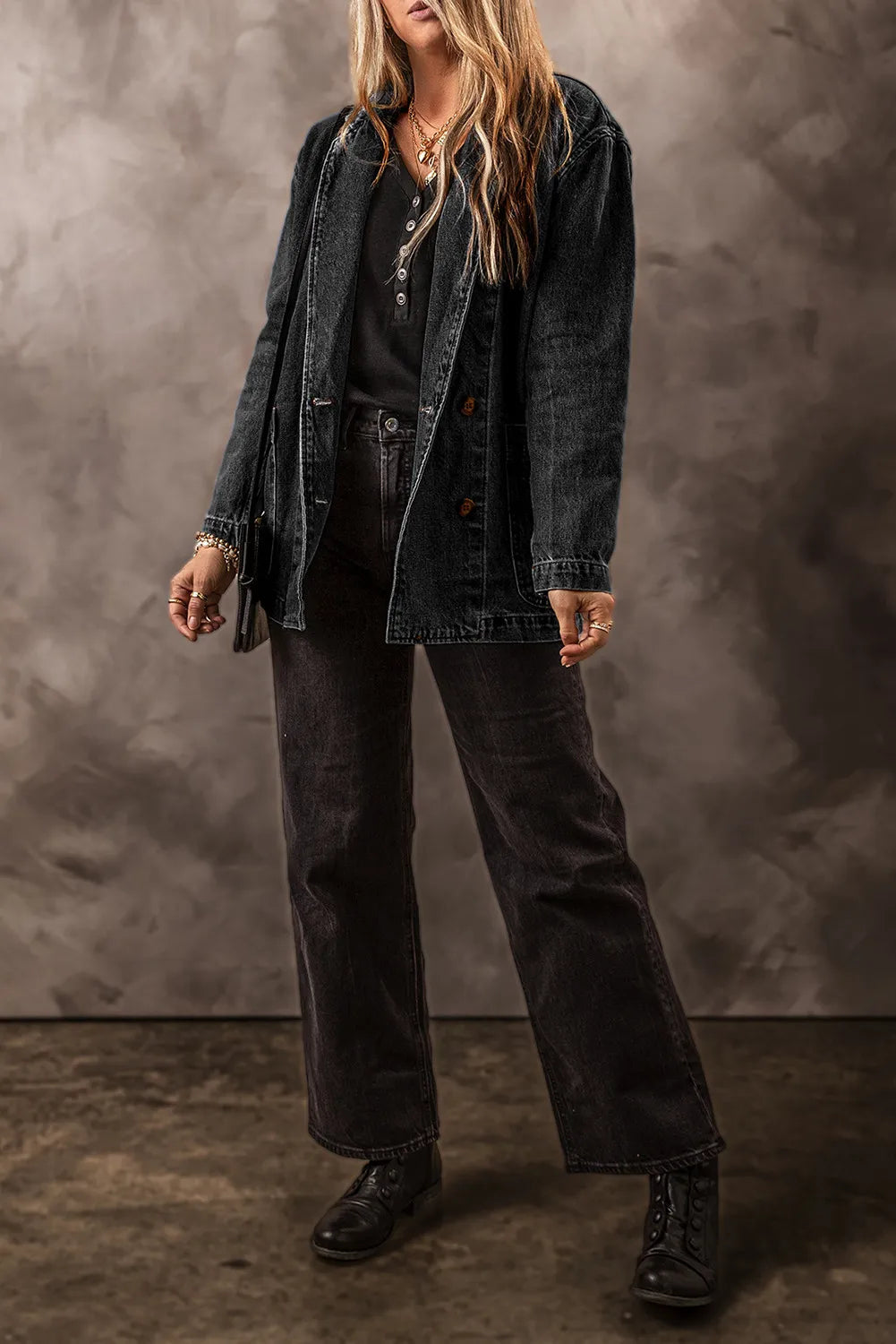Pocketed Long Sleeve Denim Jacket Trandify Deal