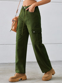 Drawstring Mid-Rise Waist Straight Cargo Jeans Trandify deal
