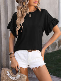 Ruffled Round Neck Short Sleeve Top Trandify deal