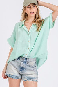 Boho Women’s Gauze Shirt with Contrast Trim – Stylish Casual Blouse